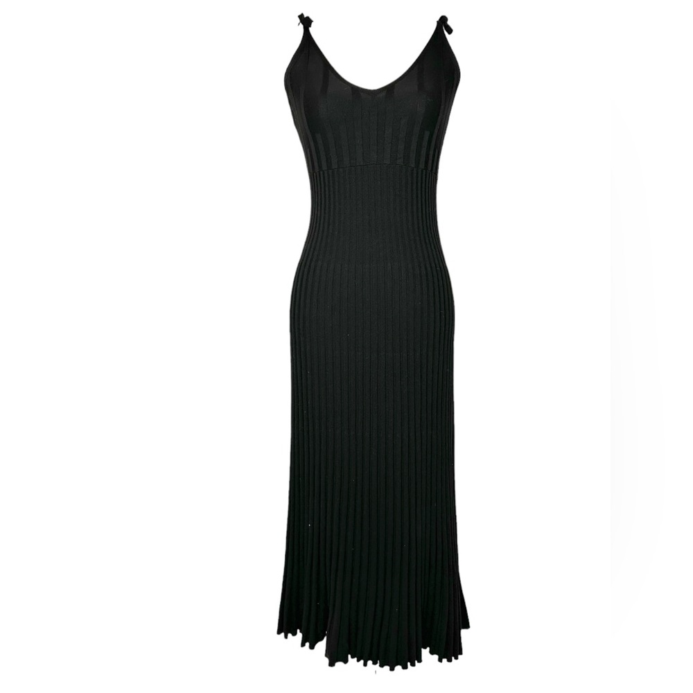 Zara Sleeveless Knit Ribbed Tight Body con Midi Sweater Dress Black Size Medium